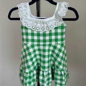 Janie and Jack Green and White Gingham Dress with Eyelet Collar